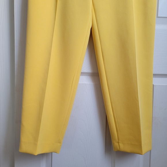 ZARA Yellow High Waisted Belted Trousers Pleated Tailored Cropped Pants Medium - Picture 5 of 13